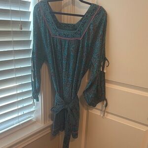 CLeobella L Teal and Pink Patterned Dress never worn tissue still on tassels